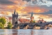 Prague,-,Charles,Bridge,,Czech,Republic.,Scenic,Aerial,Sunset,On
